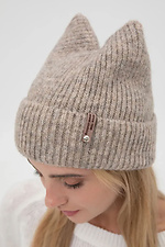 Women's knitted hat with ears, dark beige  4038845 photo №4