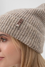 Women's knitted hat with ears, dark beige  4038845 photo №5
