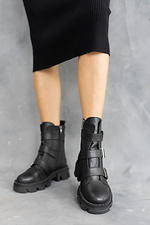Теплые кожаные осенние ботинки на байке черные с пряжками 8018846 фото №5