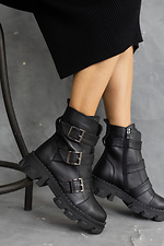 Теплые кожаные осенние ботинки на байке черные с пряжками 8018846 фото №6