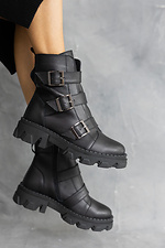 Теплые кожаные осенние ботинки на байке черные с пряжками 8018846 фото №7