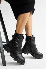 Теплые кожаные осенние ботинки на байке черные с пряжками 8018846 фото №8
