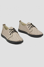 Women's beige leather moccasins with perforations  4205853 photo №1