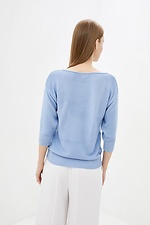 Jasnoniebieski sweter z dzianiny z przyciętymi rękawami i okrągłym dekoltem  4037854 zdjęcie №3