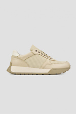 Perforated platform beige leather sneakers for women  4205854 photo №2