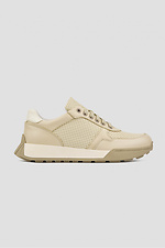 Beige Ledersneaker mit perforierter Plateausohle für Damen 4205854 Foto №2