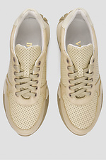 Perforated platform beige leather sneakers for women  4205854 photo №4