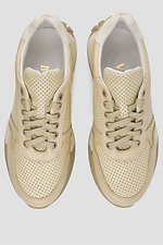 Beige Ledersneaker mit perforierter Plateausohle für Damen 4205854 Foto №4