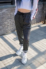 Checked chinos with drawstring high waist Without 8042854 photo №2
