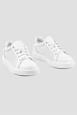 Damskie letnie sneakersy wykonane z białej perforowanej skóry  4205856 zdjęcie №1