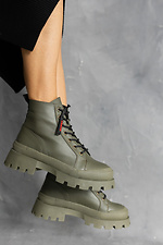 Массивные кожаные демисезонные ботинки берцы утепленные цвета хаки  8018858 фото №4