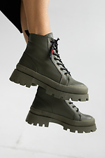 Massive leather demi-season ankle boots insulated khaki  8018858 photo №6