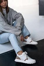 White women's sneakers made of genuine perforated leather  4205859 photo №4