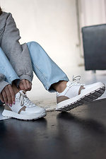 White women's sneakers made of genuine perforated leather  4205859 photo №5
