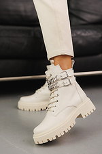 Winter leather boots for women with tractor soles, white  8019861 photo №1