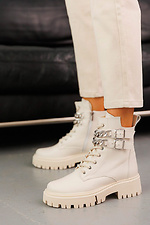 Winter leather boots for women with tractor soles, white  8019861 photo №2
