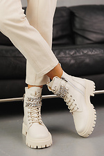 Winter leather boots for women with tractor soles, white  8019861 photo №4