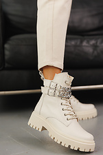 Winter leather boots for women with tractor soles, white  8019861 photo №5