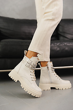Winter leather boots for women with tractor soles, white  8019861 photo №6