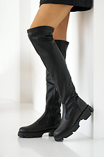 Winter leather over-the-knee stockings in black  8019863 photo №1