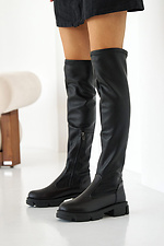 Winter leather over-the-knee stockings in black  8019863 photo №2