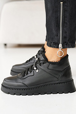 Winter leather sneakers for women in black  8019864 photo №2