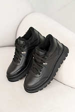 Winter leather sneakers for women in black  8019864 photo №5