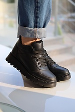 Зимние кожанные кроссовки для женщин черного цвета  8019864 фото №14