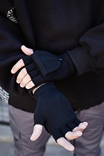 Black fall gloves with open fingers Without 8048865 photo №2