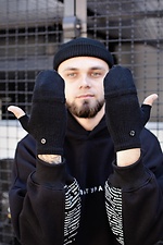 Black fall gloves with open fingers Without 8048865 photo №5