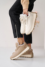 Damskie skórzane sneakersy zimowe w kolorze beżowym  8019872 zdjęcie №4