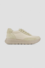 Women's beige leather and suede platform sneakers  4205874 photo №2