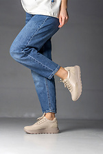 Women's beige leather and suede platform sneakers  4205874 photo №4