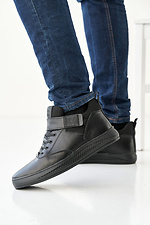 Men's leather winter sneakers black  8019876 photo №1