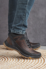 Męskie skórzane sneakersy zimowe w kolorze czarno-brązowym, z futerkiem.  8019877 zdjęcie №1