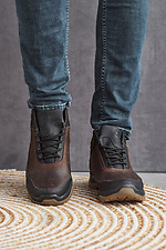 Męskie skórzane sneakersy zimowe w kolorze czarno-brązowym, z futerkiem.  8019877 zdjęcie №2