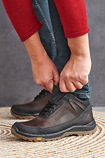 Męskie skórzane sneakersy zimowe w kolorze czarno-brązowym, z futerkiem.  8019877 zdjęcie №3