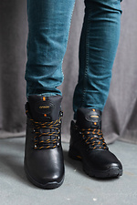 Мужские кожаные ботинки зимние черные  8019878 фото №3