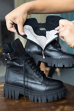 Чорні зимові черевики берці з натуральної шкіри з масивною платформою та пряжкою  8018885 фото №8
