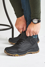 Men's leather winter sneakers, black, with fur.  8019898 photo №1