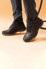 Men's leather winter sneakers, black, with fur.  8019898 photo №2