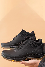 Men's leather winter sneakers, black, with fur.  8019898 photo №5