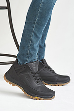 Men's leather winter sneakers, black, with fur.  8019898 photo №10