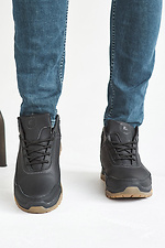 Men's leather winter sneakers, black, with fur.  8019898 photo №11