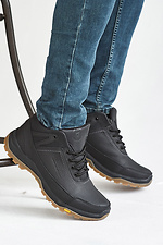 Men's leather winter sneakers, black, with fur.  8019898 photo №12