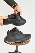 Men's leather winter sneakers, black, with fur.  8019898 photo №13