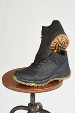 Men's leather winter sneakers, black, with fur.  8019898 photo №14