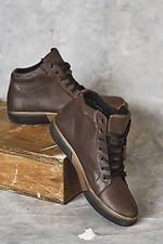 Чоловічі шкіряні зимові коричневі черевики на хутрі.  8019899 фото №9