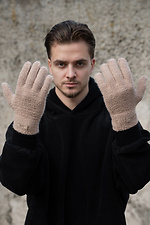 Чоловічі теплі зимові міхові перчатки рукавиці 7-51А  Lary Beige Without 8055900 photo №2