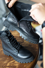 Черные кожаные ботинки утепленные на осень 8018901 фото №6